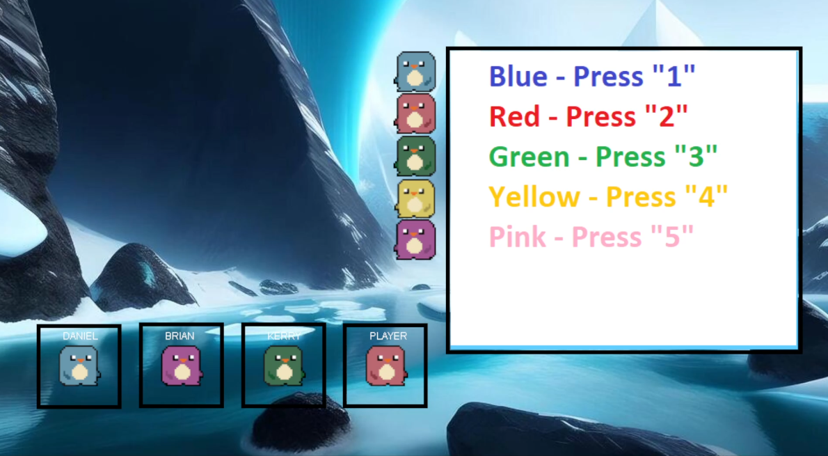 Penguin customization screen showing color options