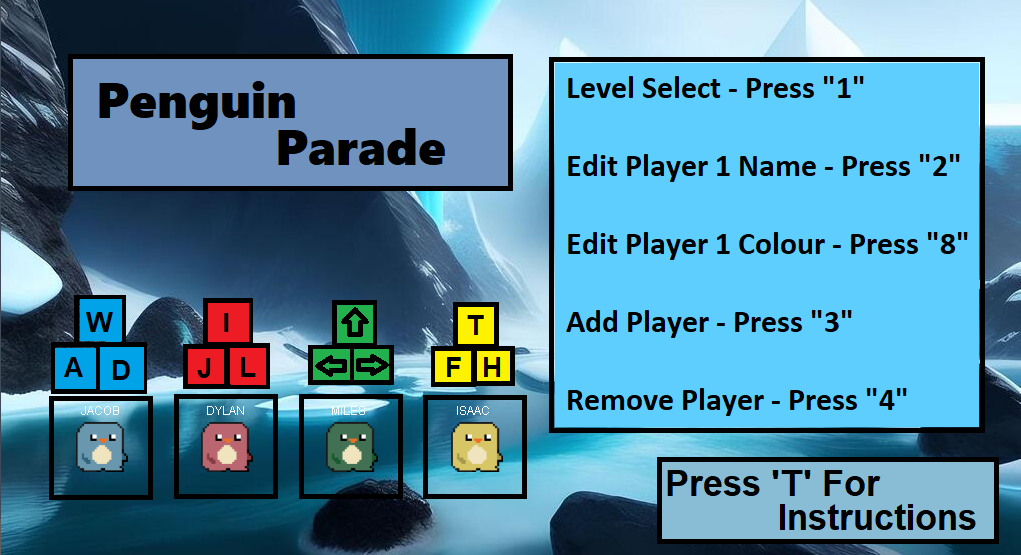 Penguin Parade Main Menu showing game title and options